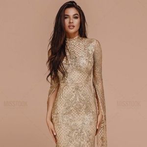 Neck Long Sleeve Backless Sequin Bodycon dress
